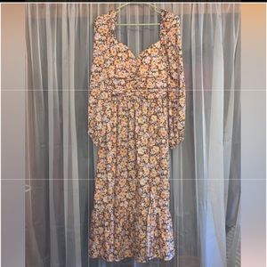 MIDI length long sleeve, floral pattern, built in cups